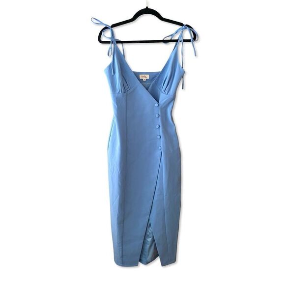 Camila Coelho Aaliyah Midi Dress Periwinkle Blue Sheath Plunge Revolve XS - Picture 4 of 7